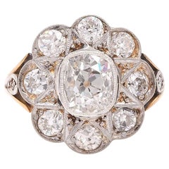 Edwardian 1.48 Carat GIA Certified Old Mine Cut Diamond Cluster Ring