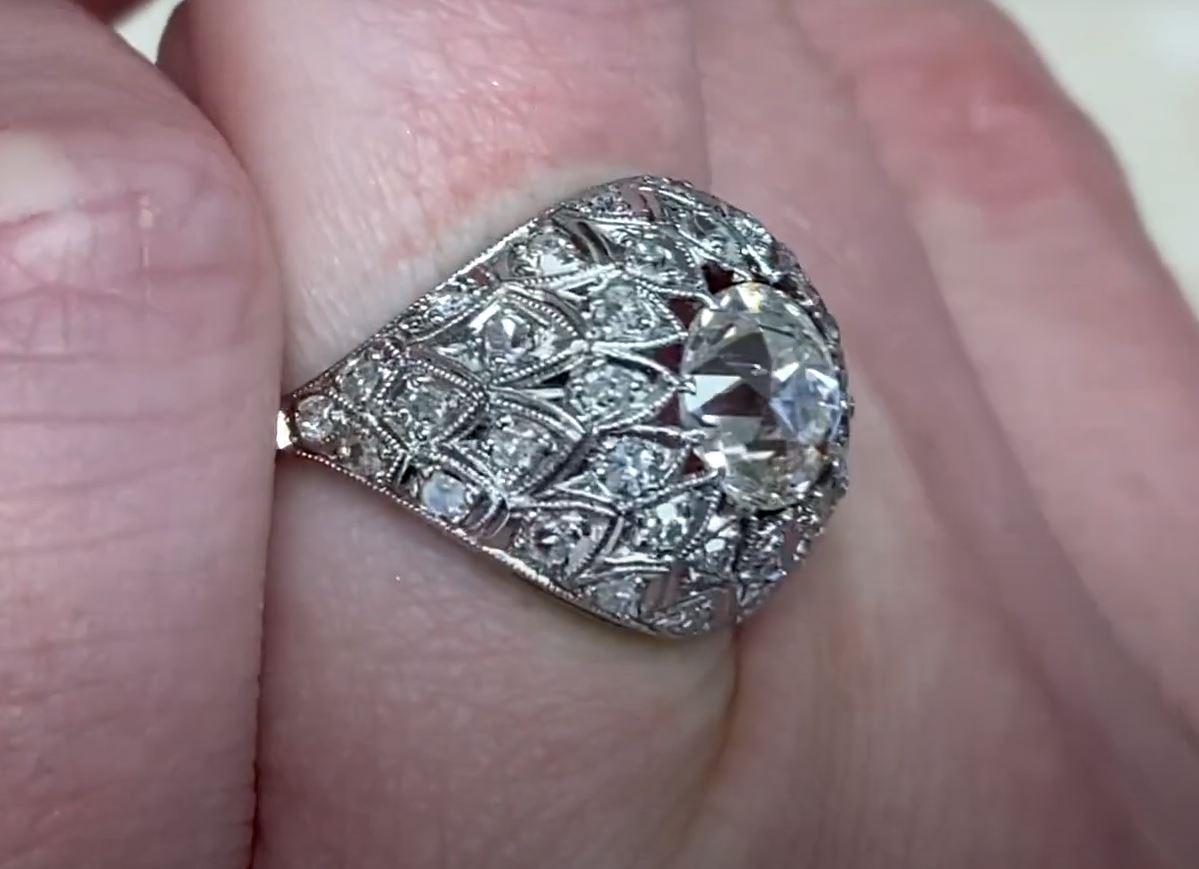 Women's Edwardian 1.48 Carat Old Euro-Cut Diamond Ring, Platinum For Sale