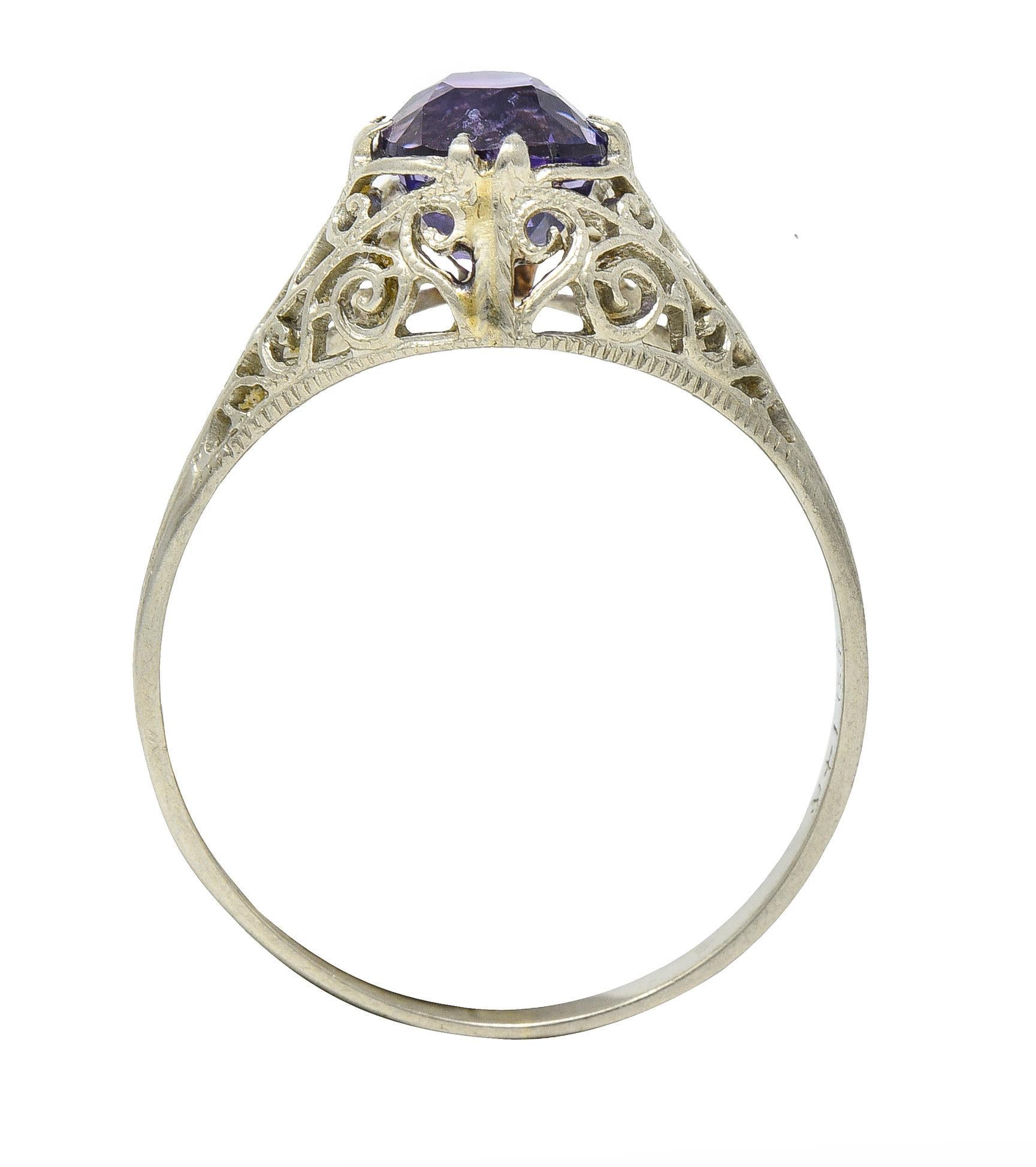 Edwardian 1.48 CTW No Heat Ceylon Purple Sapphire 14 Karat Gold Antique Ring GIA 5
