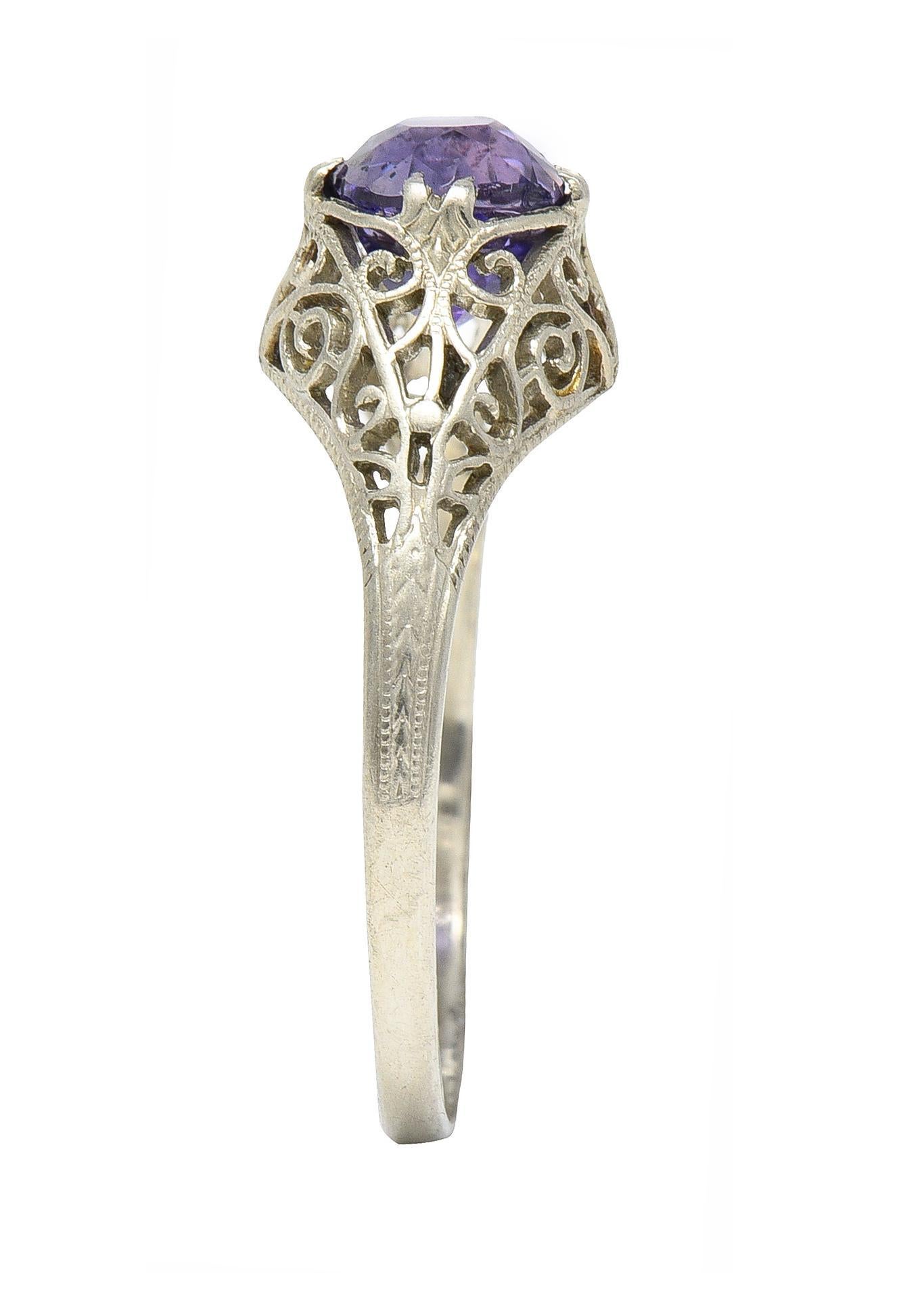 Edwardian 1.48 CTW No Heat Ceylon Purple Sapphire 14 Karat Gold Antique Ring GIA 6