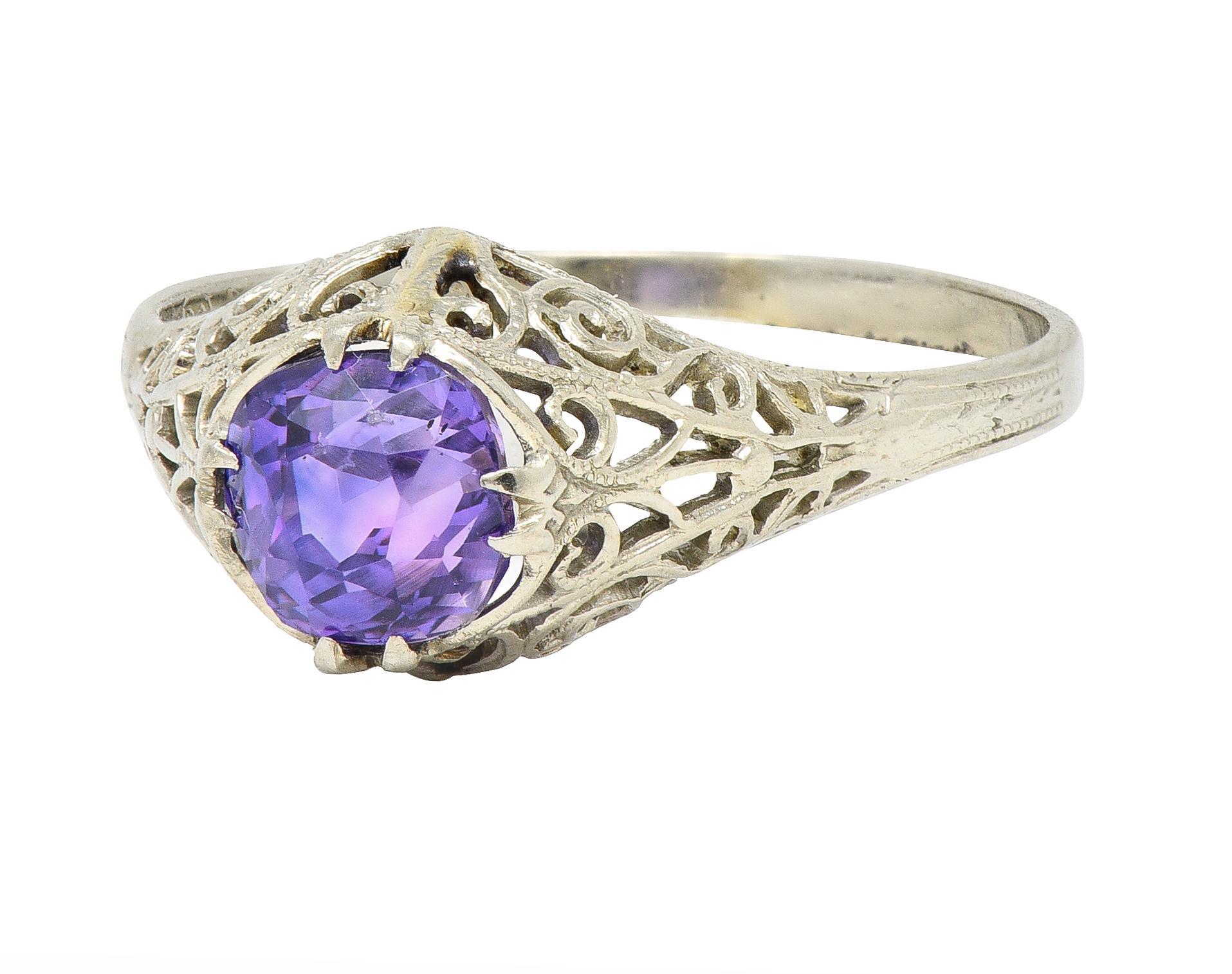 Edwardian 1.48 CTW No Heat Ceylon Purple Sapphire 14 Karat Gold Antique Ring GIA 2