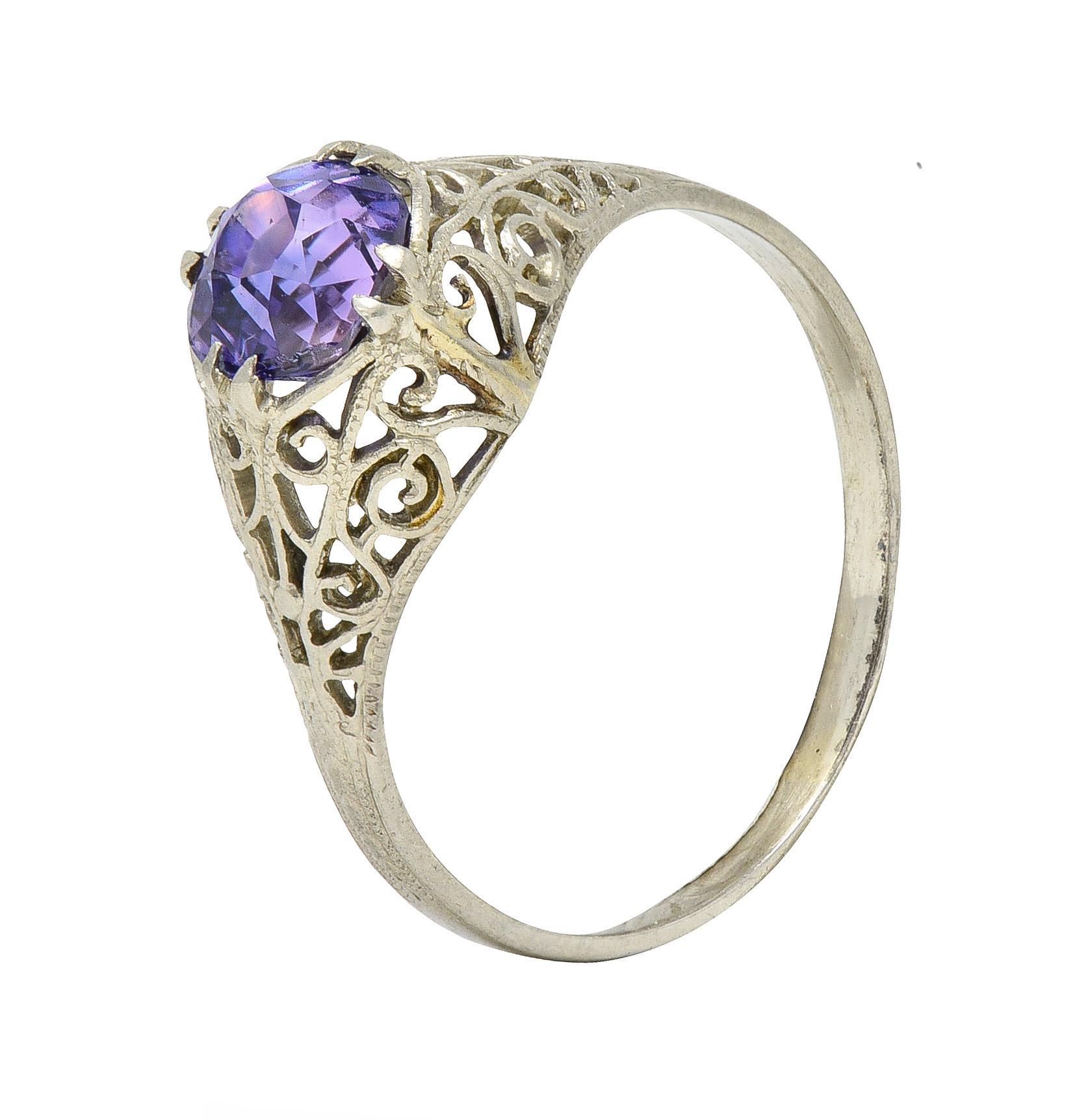 Edwardian 1.48 CTW No Heat Ceylon Purple Sapphire 14 Karat Gold Antique Ring GIA 4