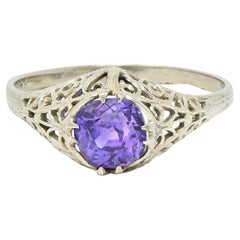 Edwardian 1.48 CTW No Heat Ceylon Purple Sapphire 14 Karat Gold Antique Ring GIA