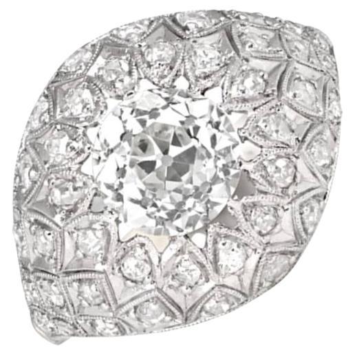 Edwardianischer 1,48 Karat Diamantring mit Diamant im alten Euroschliff, Platin