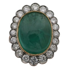 Edwardian 14.90 Carat Emerald 2.80 Carat Diamond Rare Large Sized Ring