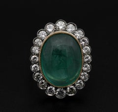 Edwardian 14.90 Carat Emerald 2.80 Carat Diamond Rare Large Sized Ring