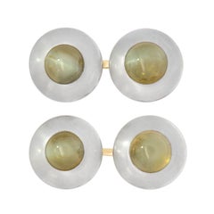 Edwardian 14k and Platinum Chrysoberyl 5 Piece Cufflink Set