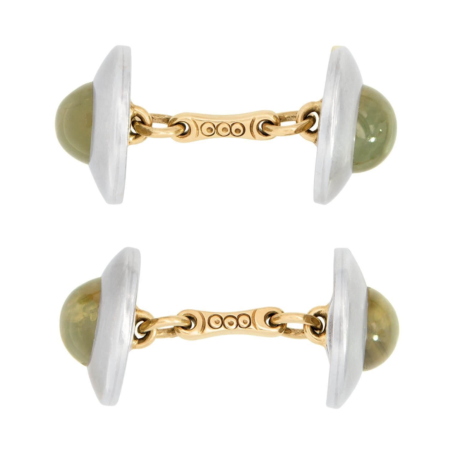 Édouardien Ensemble de boutons de manchette 5 pièces en chrysobéryl 14k et platine de l'époque édouardienne en vente