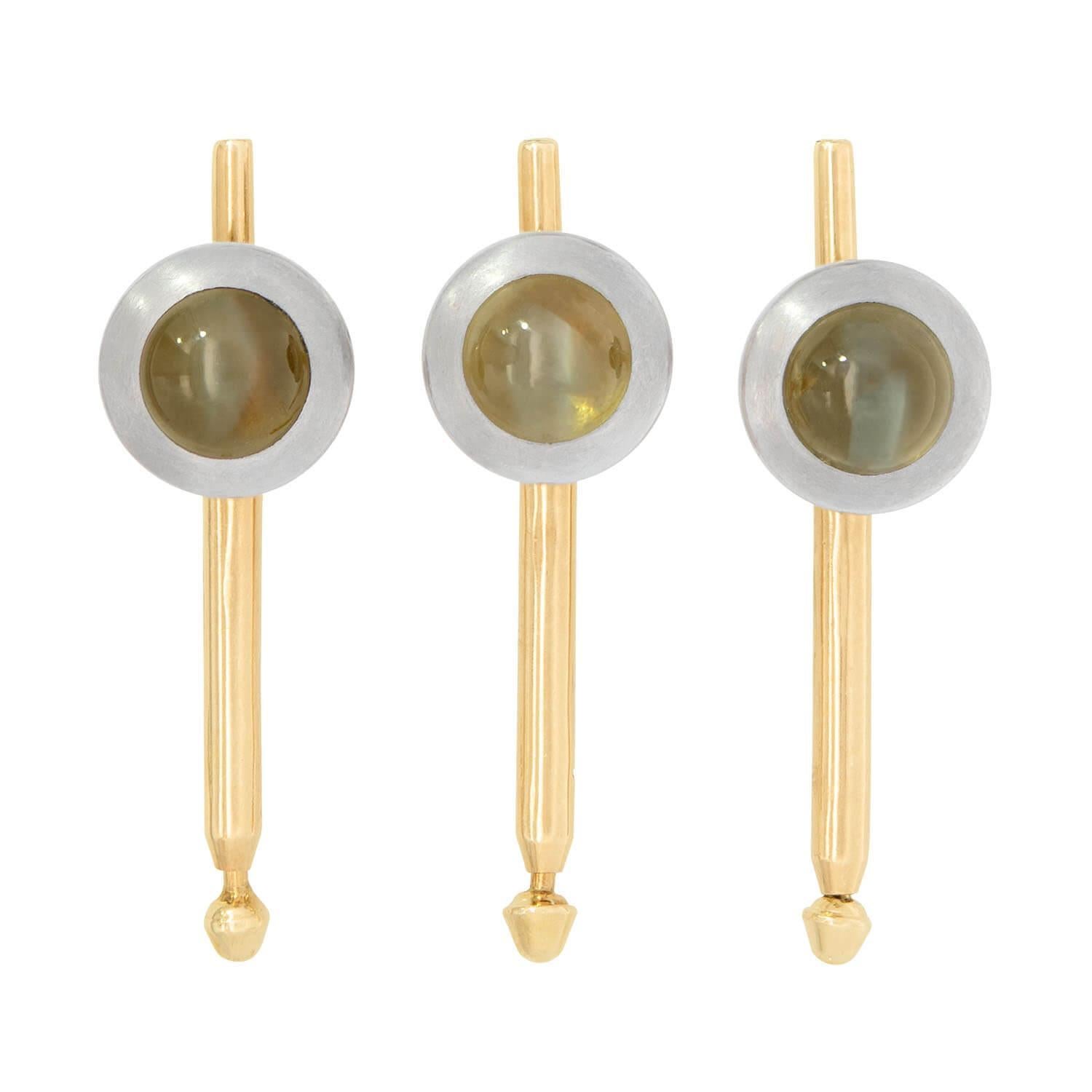 Ensemble de boutons de manchette 5 pièces en chrysobéryl 14k et platine de l'époque édouardienne Bon état - En vente à Narberth, PA