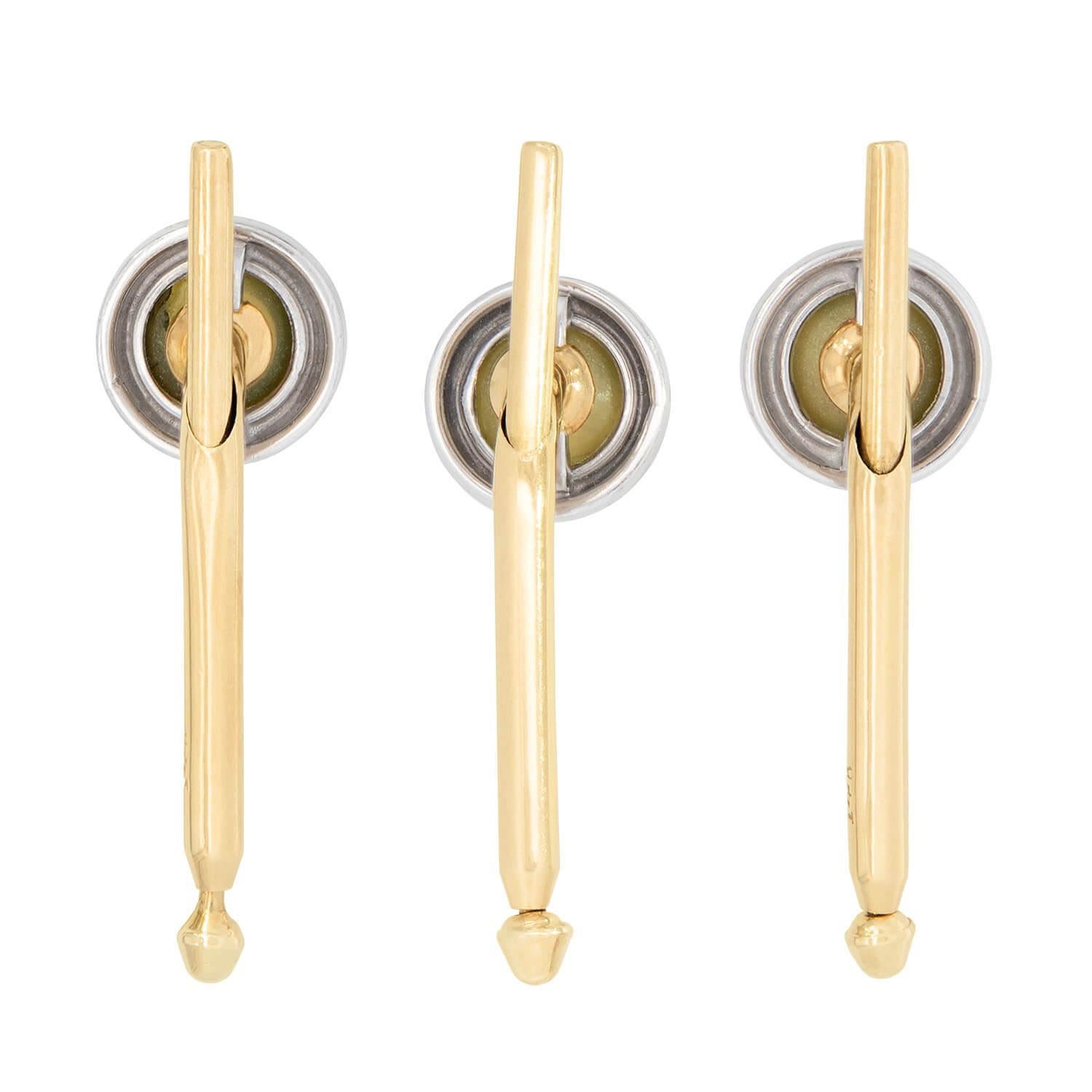 Ensemble de boutons de manchette 5 pièces en chrysobéryl 14k et platine de l'époque édouardienne en vente 1