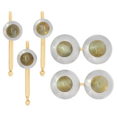 Edwardian 14k und Platin Chrysoberyll 5 Pieces Manschettenknöpfe Set