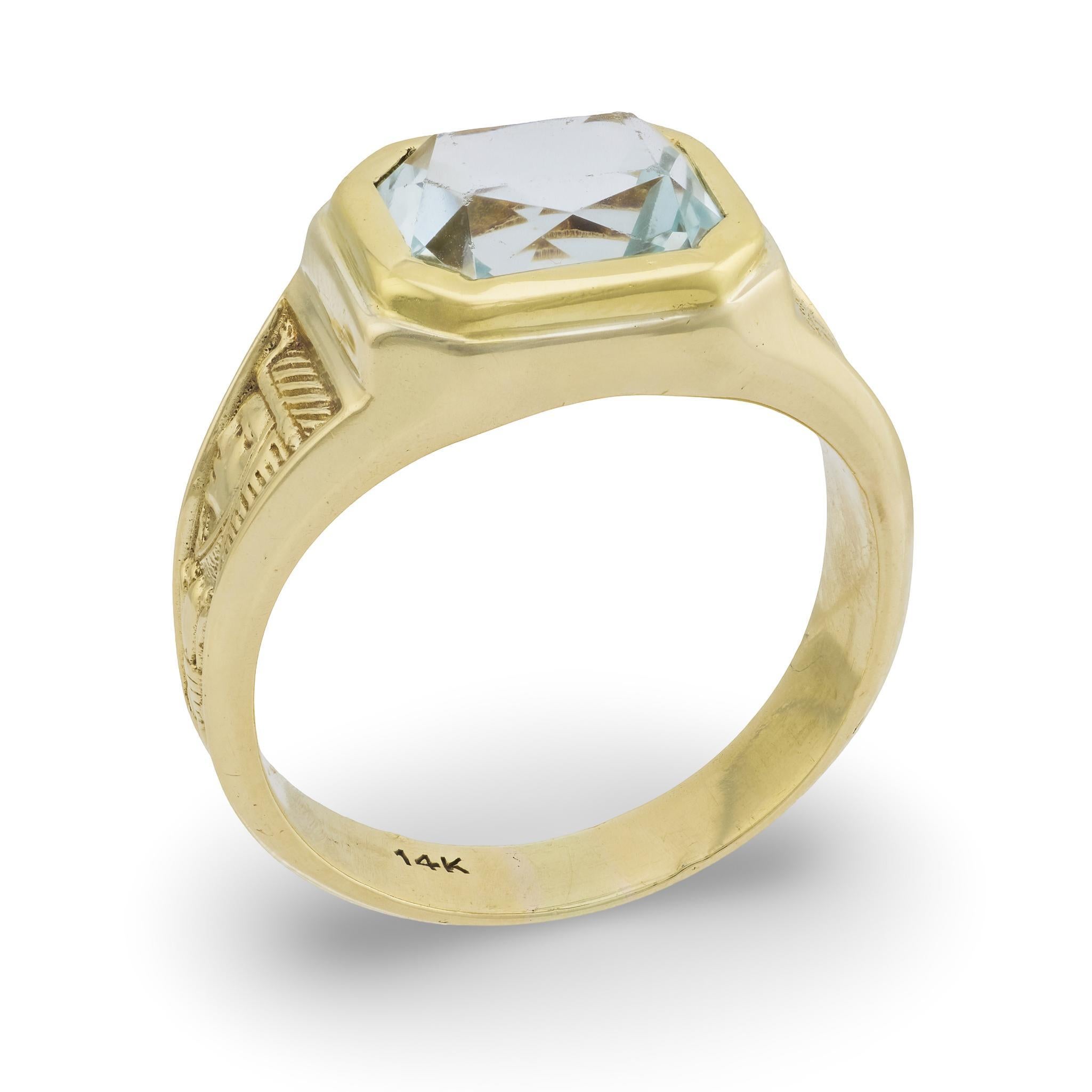 Anillo de Cóctel Edwardian 14k Aqua Corte cojín en venta