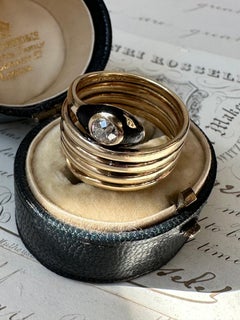 Edwardian 14k Black Enamel and Diamond Snake Ring