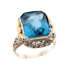 Antique Edwardian 14k Blue Topaz Ring