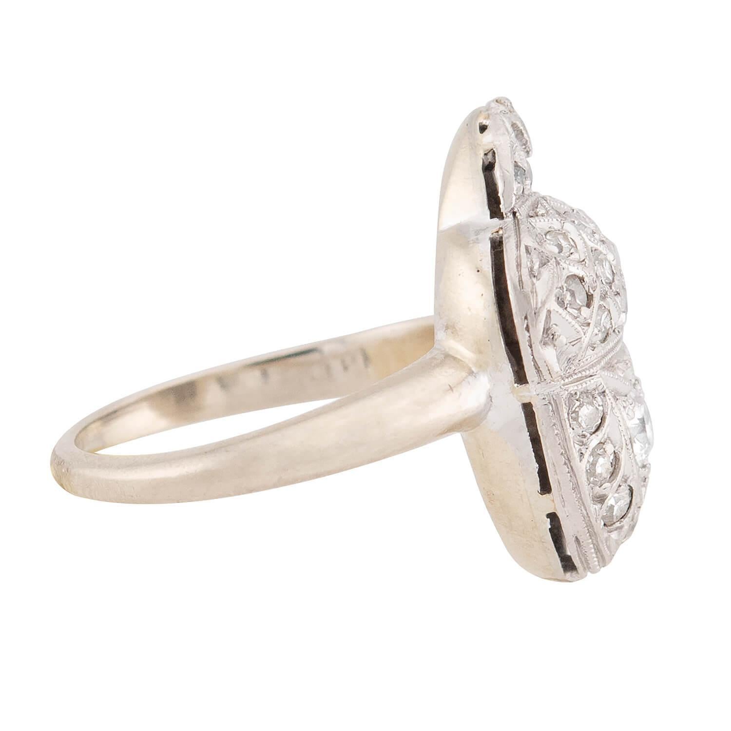 Old European Cut Edwardian 14k Diamond Acorn Motif Ring For Sale