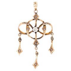 Edwardian 14k Diamond and Pearl Lavalier Pendant