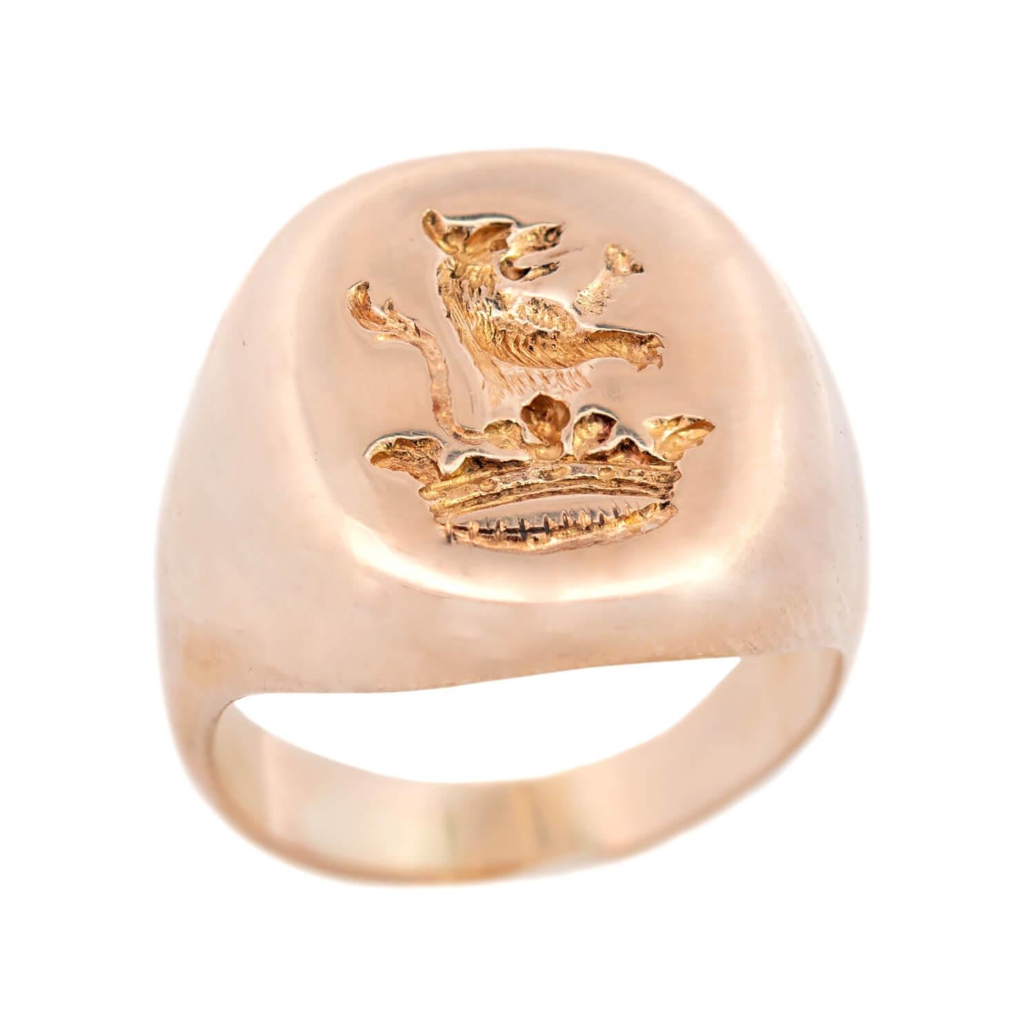 A signet ring can be represented with an intaglio, which is created by carving below the surface of a stone, or by a simple smooth seal. Its purpose would have been to seal the wax of a letter or note.

An incredible and unusual gold signet ring