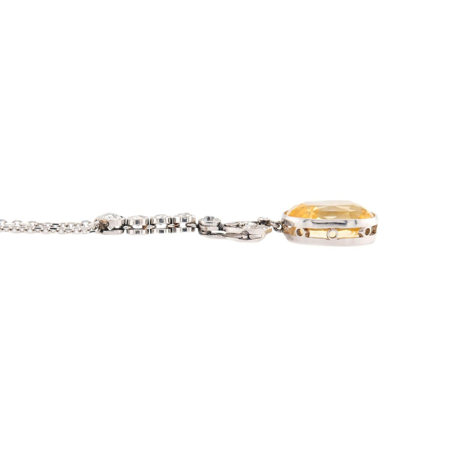 Edoardiano Collana edoardiana con zaffiro e diamante giallo GIA 14k in vendita