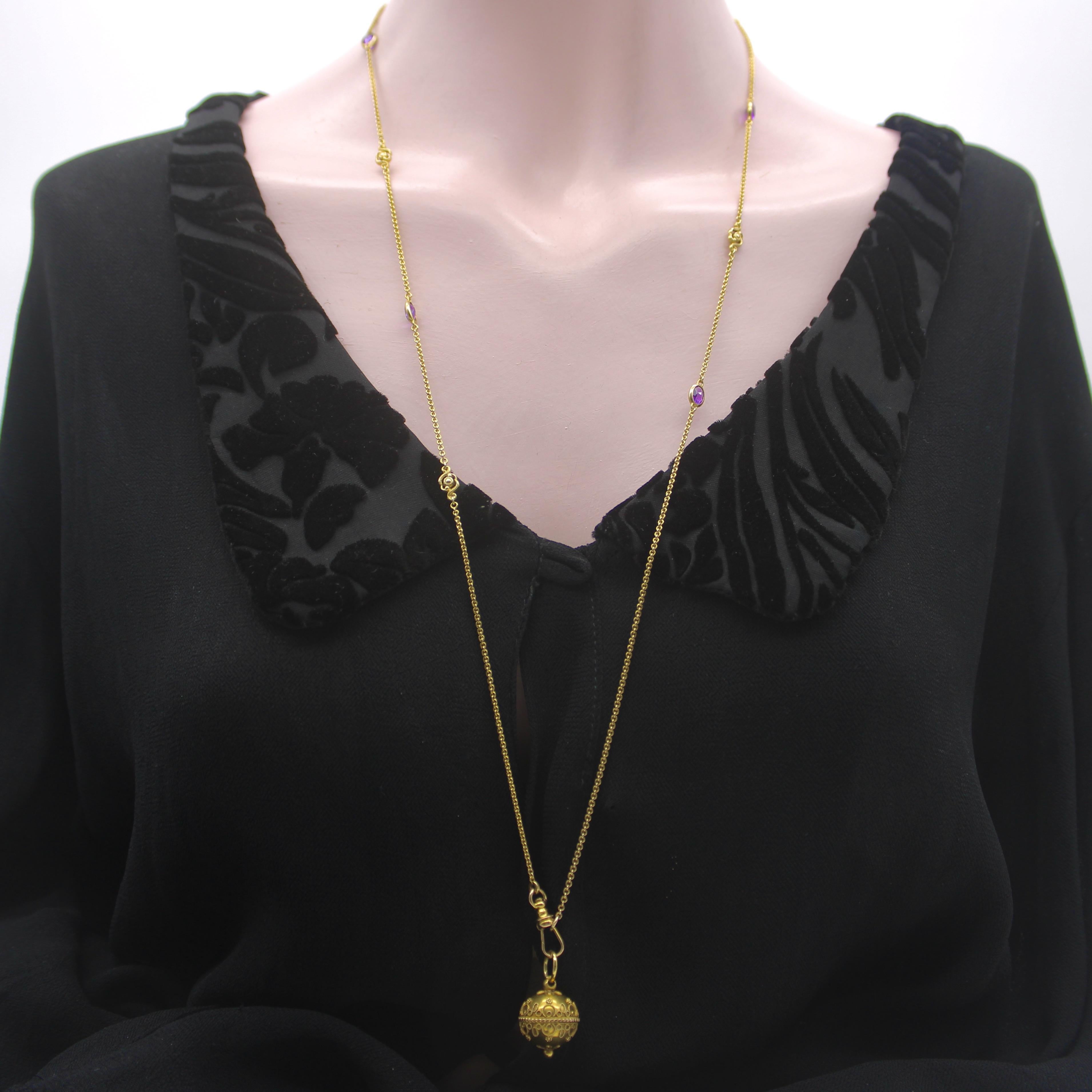 Edwardian 14K Gold Amethyst and Floral Station Chain For Sale 3