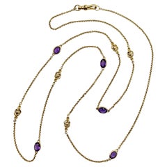 Edwardian 14K Gold Amethyst and Floral Station Chain