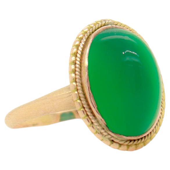 Edwardian 14K Gold & Chrysoprase Sugarloaf Cabochon Ring
