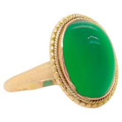 Edwardian 14K Gold & Chrysoprase Sugarloaf Cabochon Ring