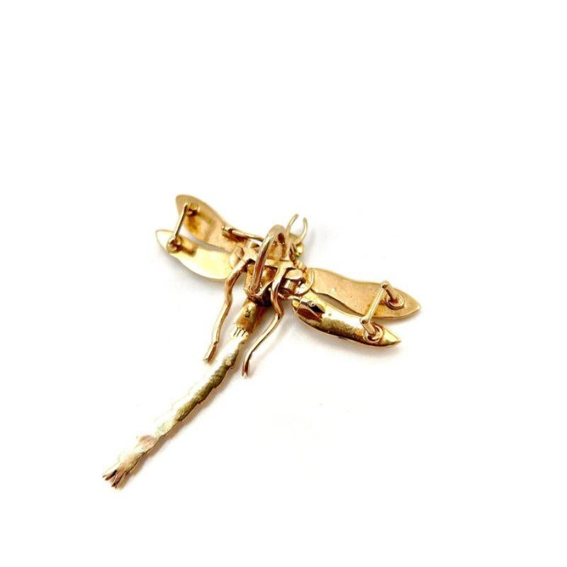 Round Cut Edwardian 14K Gold Dragonfly Pendant with Demantoid Garnet & Pearls