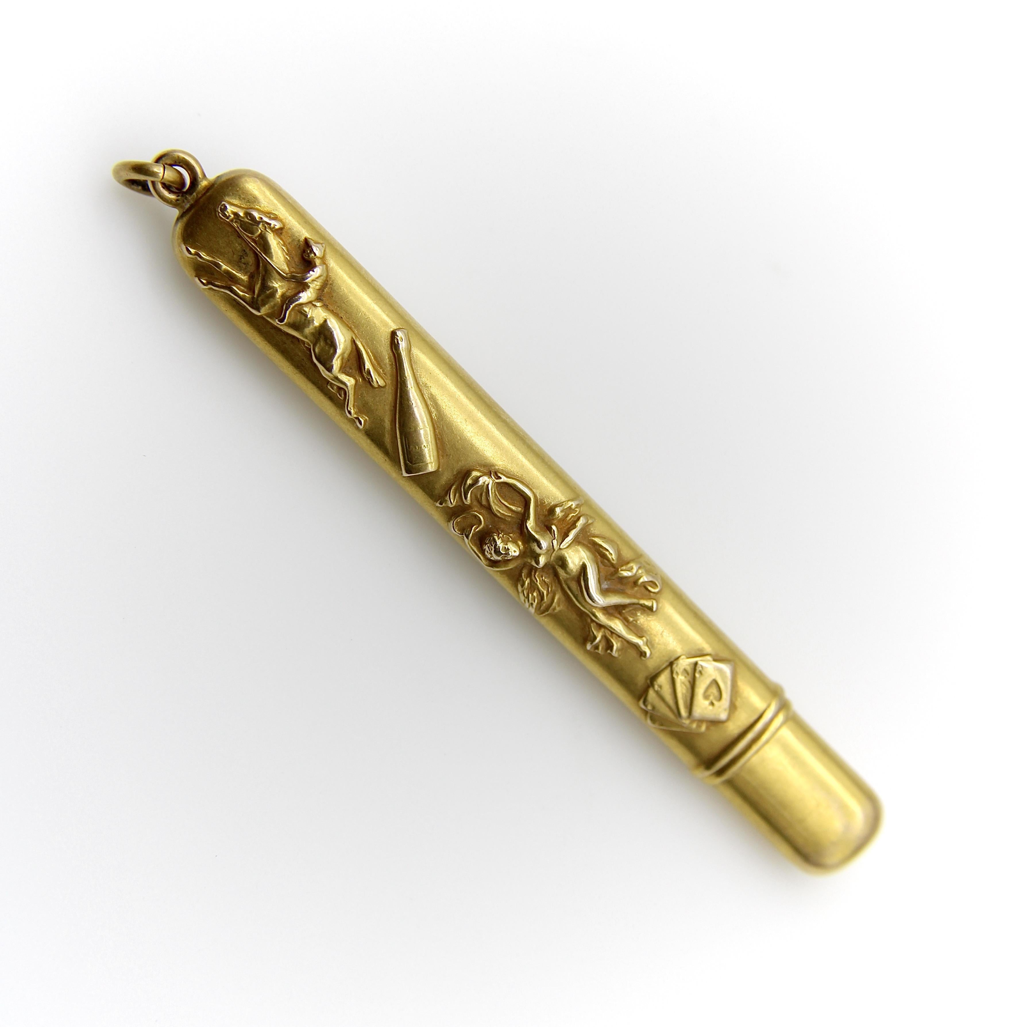 Edwardianisches 14K Gold Vier Vices Bleistiftetui / Anhänger für Damen oder Herren im Angebot
