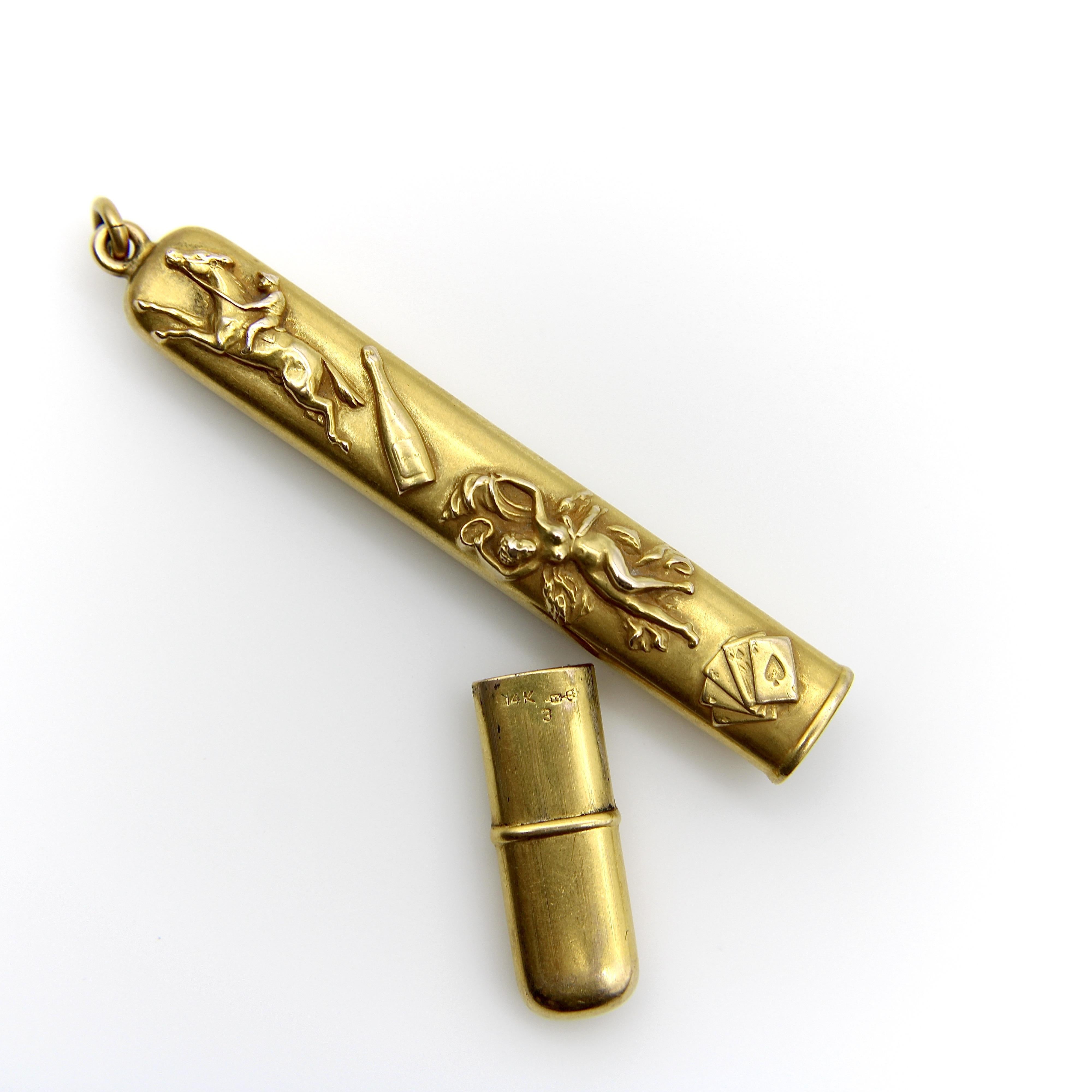 Edwardianisches 14K Gold Vier Vices Bleistiftetui / Anhänger im Angebot 1