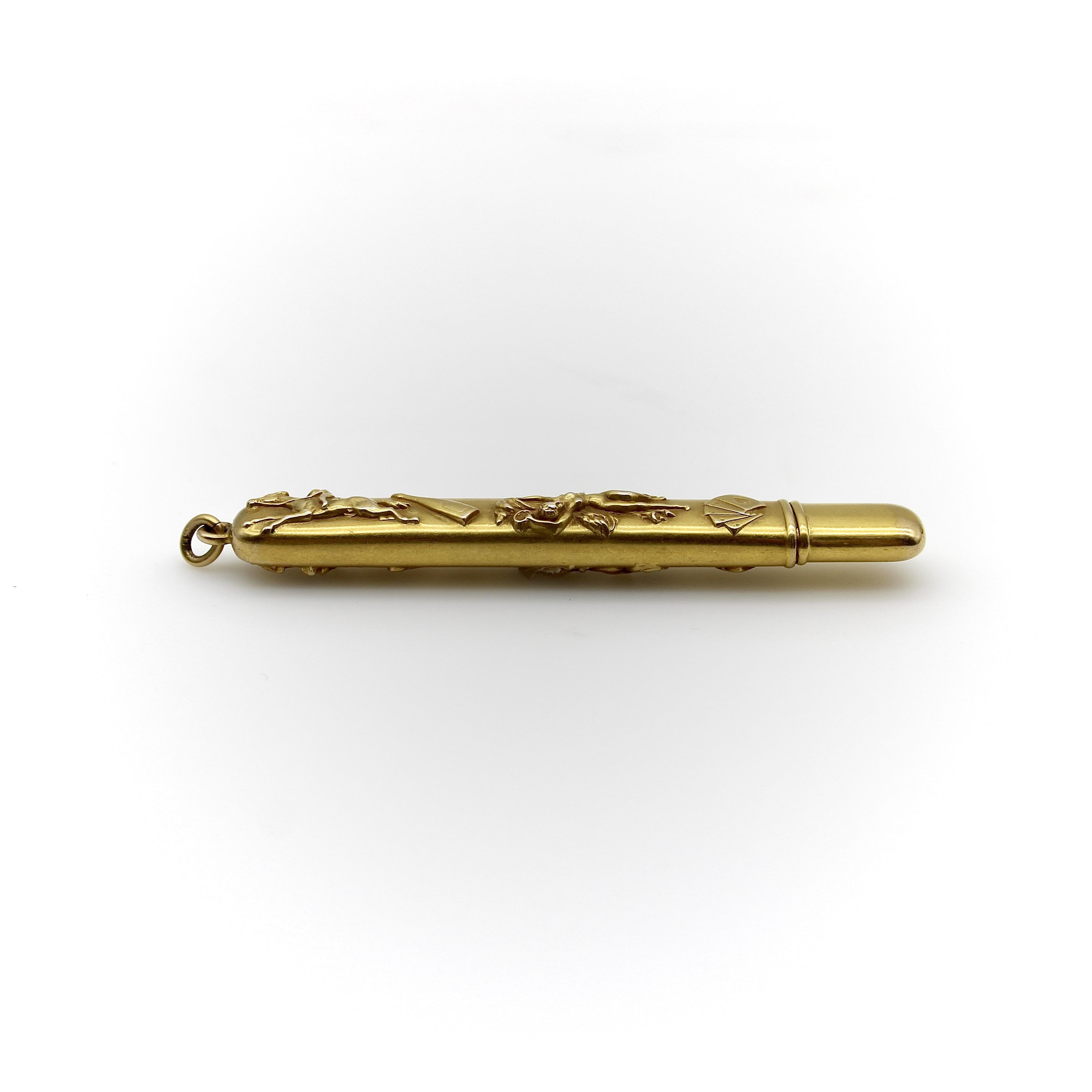 Edwardianisches 14K Gold Vier Vices Bleistiftetui / Anhänger im Angebot 2