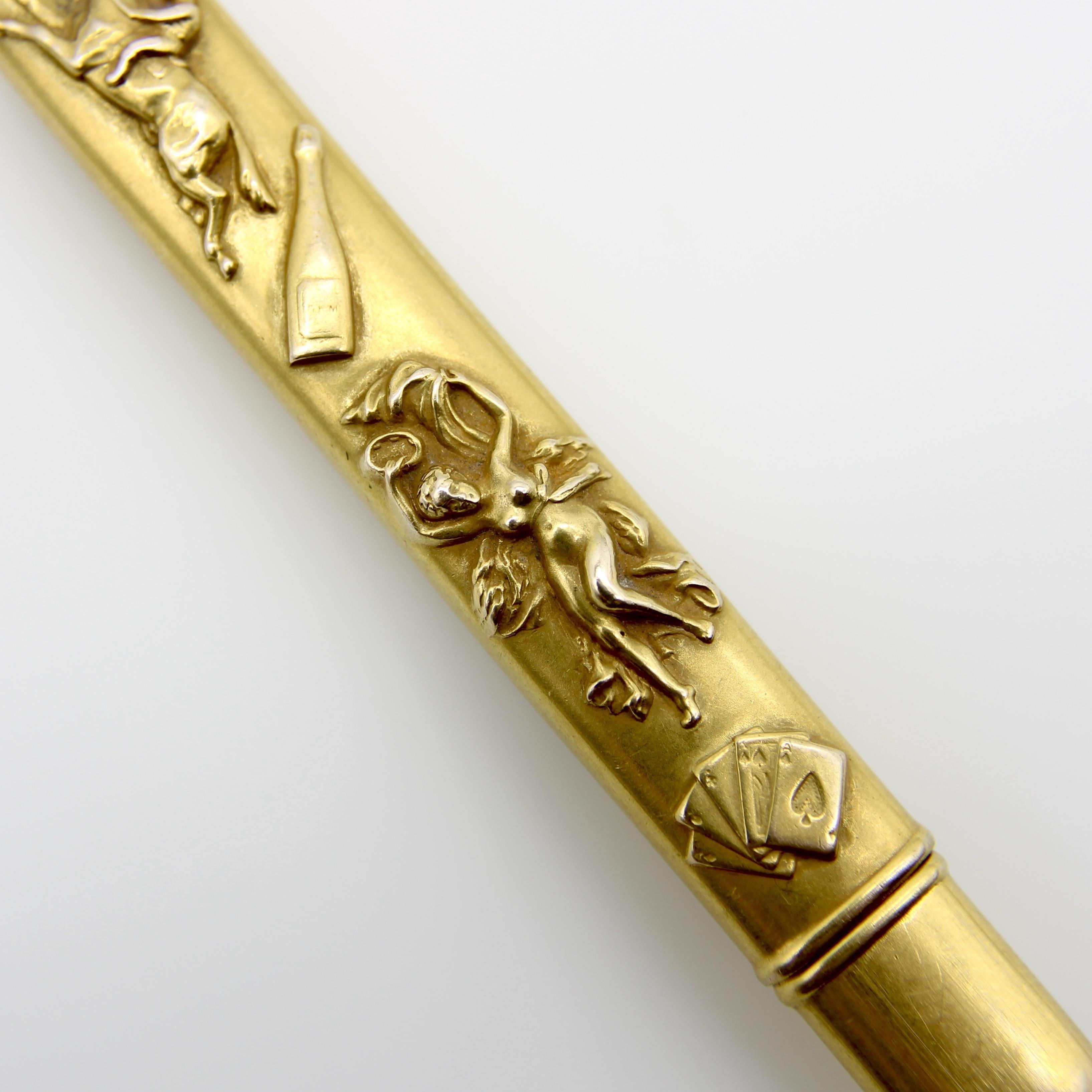 Edwardianisches 14K Gold Vier Vices Bleistiftetui / Anhänger im Angebot 3