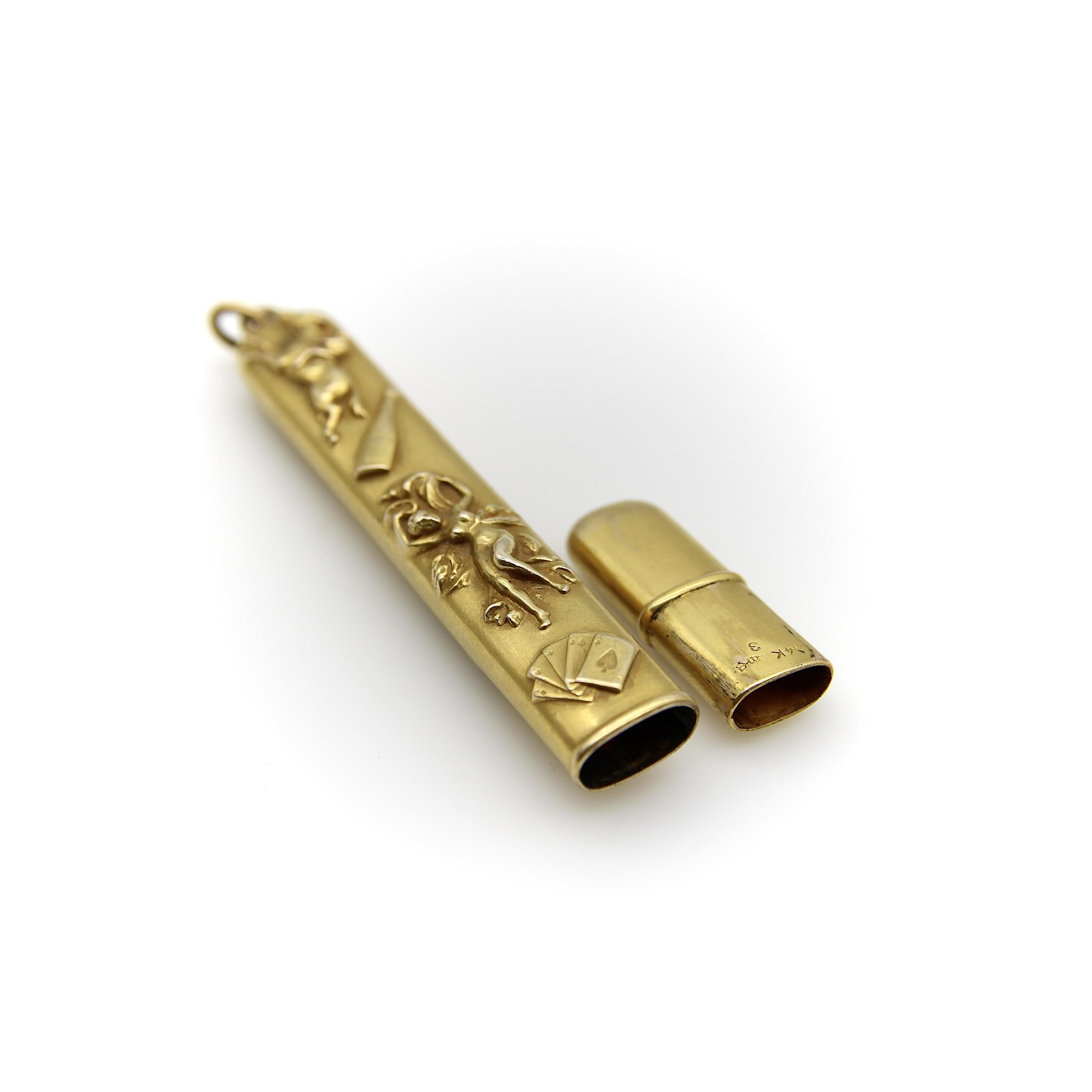 Edwardianisches 14K Gold Vier Vices Bleistiftetui / Anhänger im Angebot 4