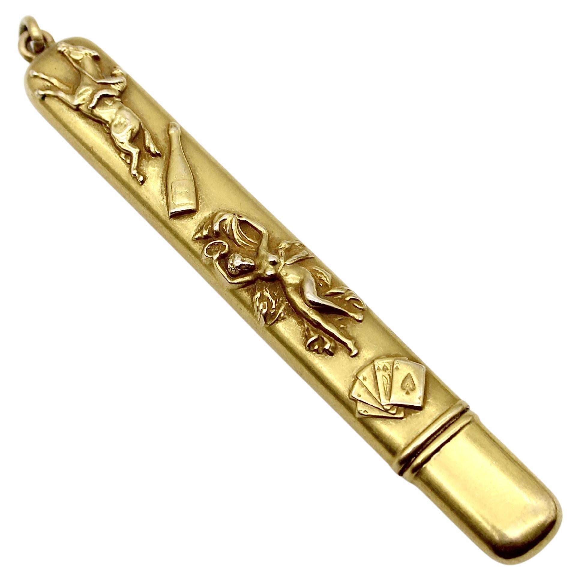 Edwardianisches 14K Gold Vier Vices Bleistiftetui / Anhänger