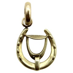 Charm en or 14K de style édouardien pour le fer à cheval et l'étrier