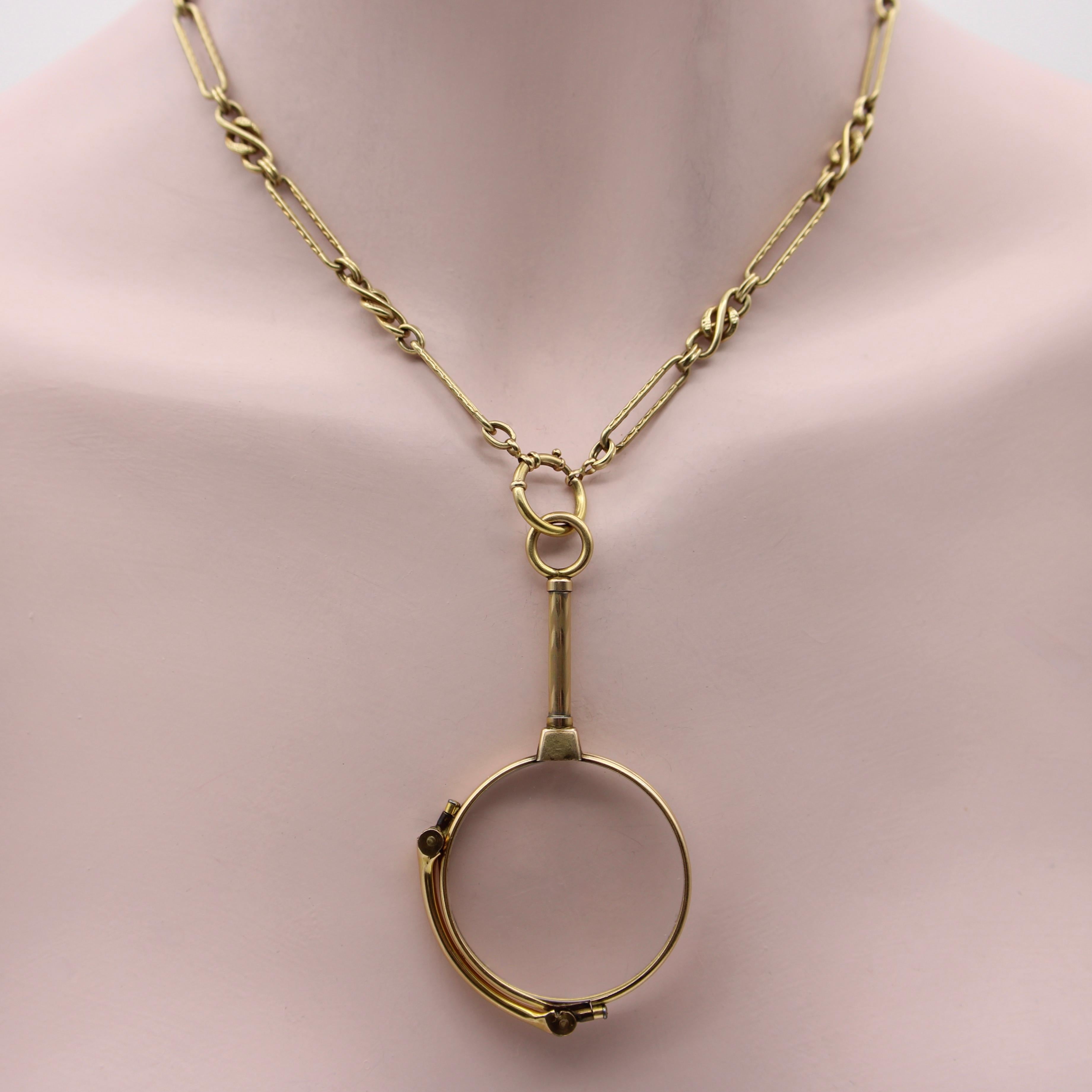 Edwardian 14k Gold Mechanical Lorgnette For Sale 3