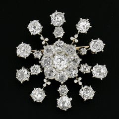Edwardian 14K Gold Platinum 6ctw Old Mine Diamond Snow Flake Pin Brooch Pendant