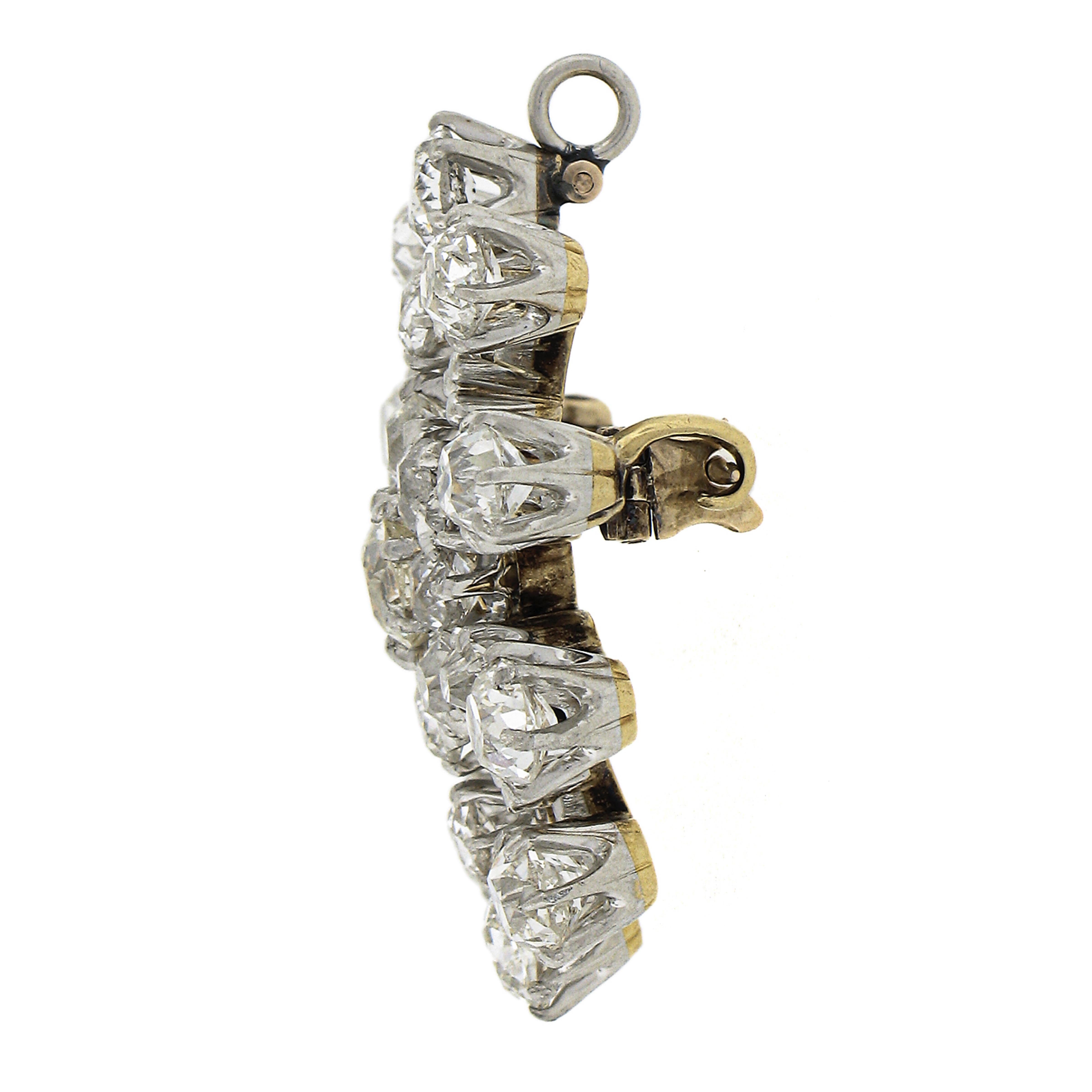 Edwardian 14K Gold Platinum 6ctw Old Mine Diamond Snow Flake Pin Brooch Pendant For Sale 1