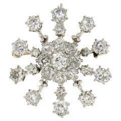 Edwardian 14K Gold Platinum 6ctw Old Mine Diamond Snow Flake Pin Brooch Pendant