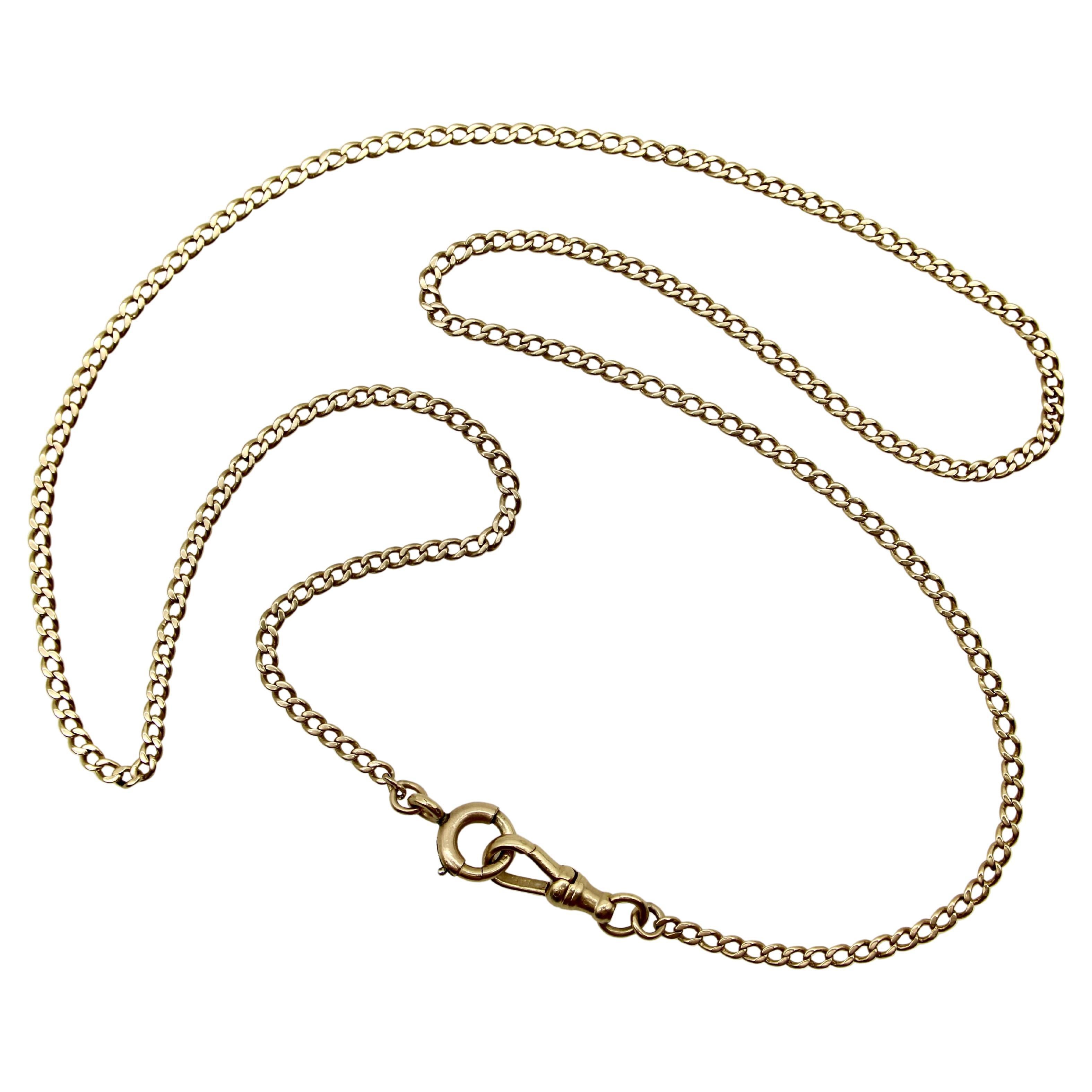 Edwardian 14K Gold Watch Chain Necklace with Dog Clip
