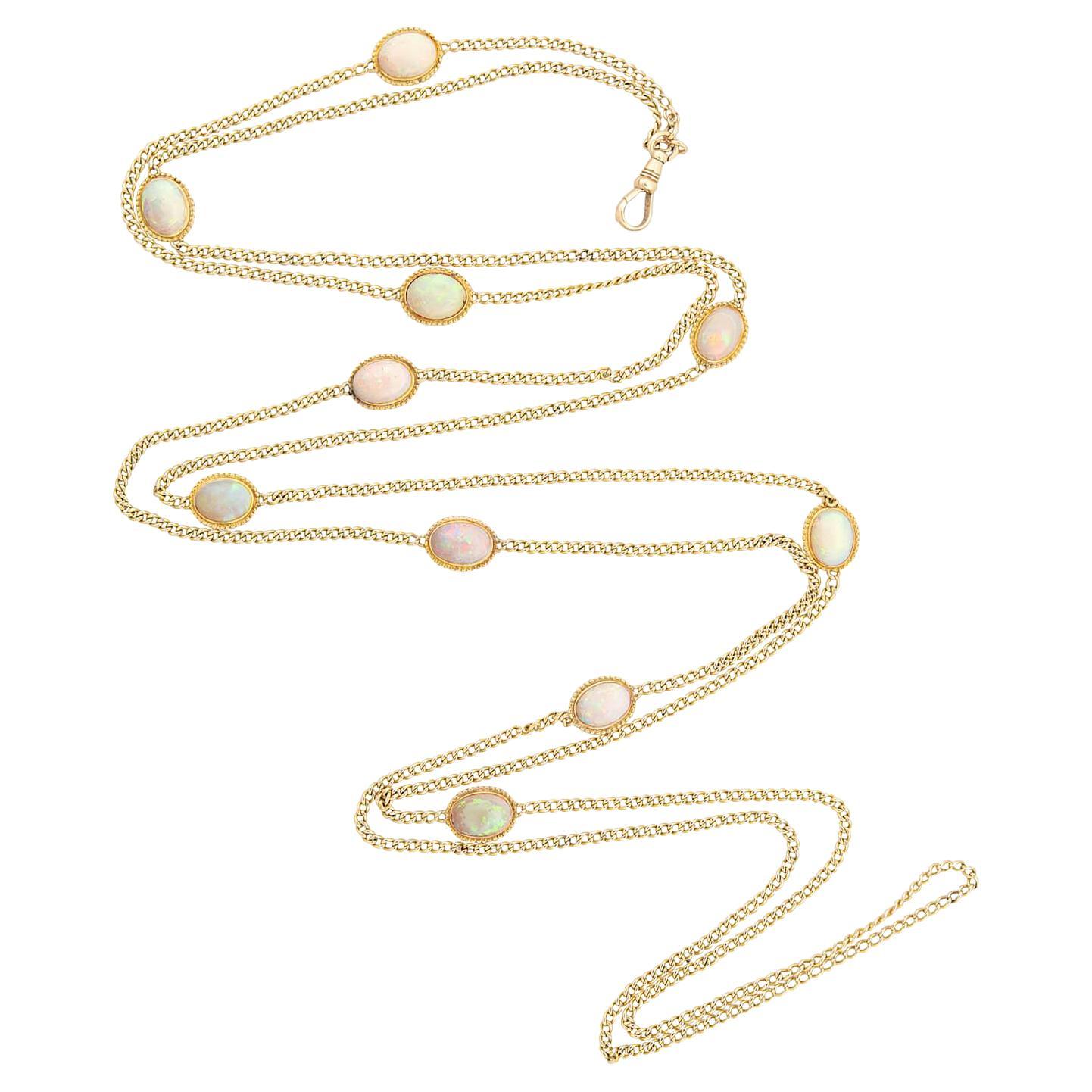 Edwardian 14k Opal Watch Chain For Sale