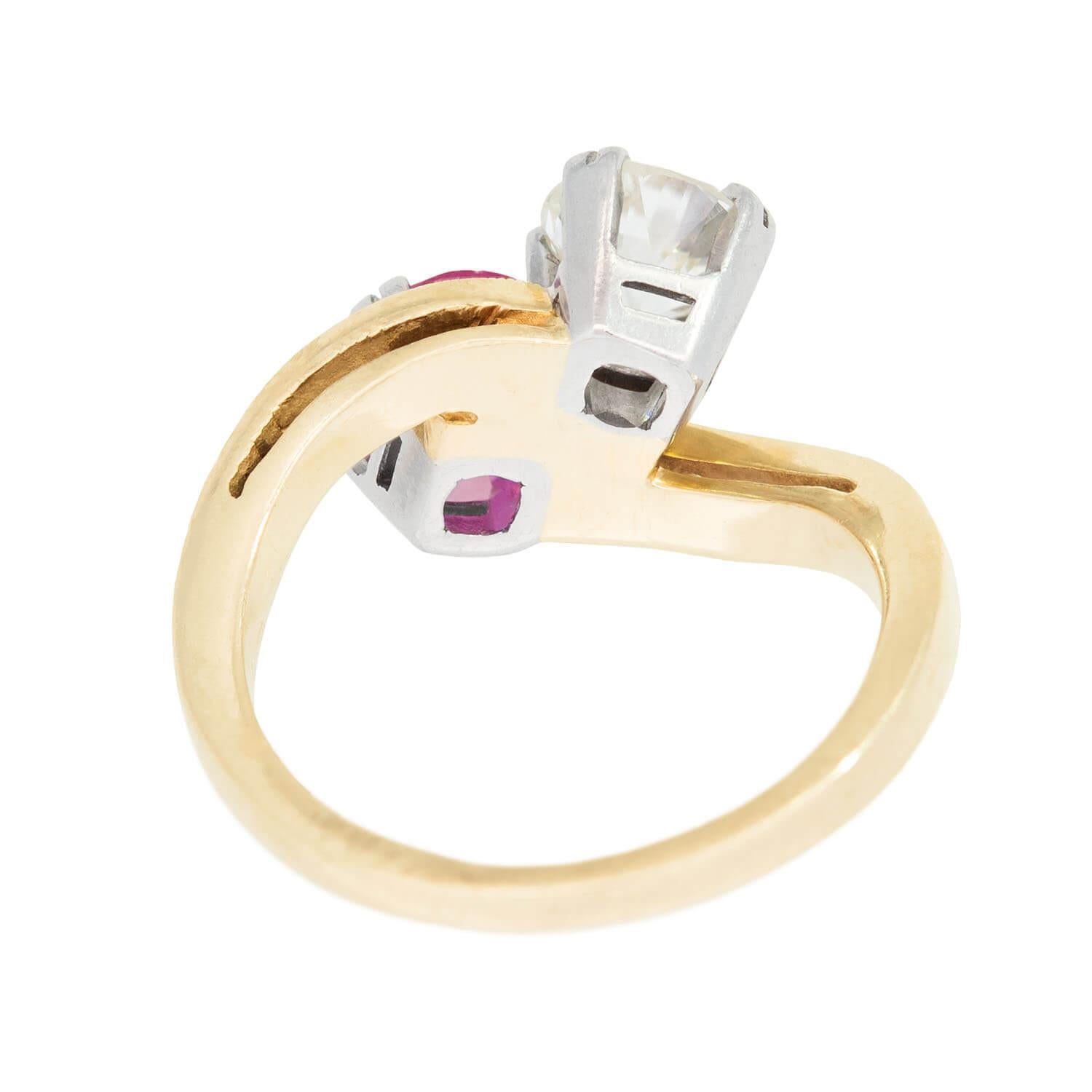 Bague édouardienne en platine 14k et diamant et rubis Moi Et Toi Bon état - En vente à Narberth, PA