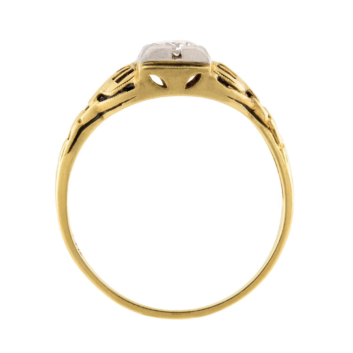 Taille vieille mine Bague de fiançailles édouardienne en 14k/platine avec diamant .30ct en vente
