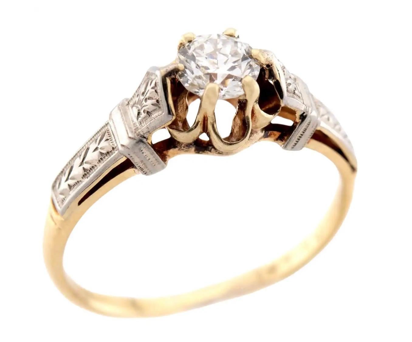 Bague de fiançailles édouardienne en 14k/platine avec diamant .35ct Bon état - En vente à Narberth, PA