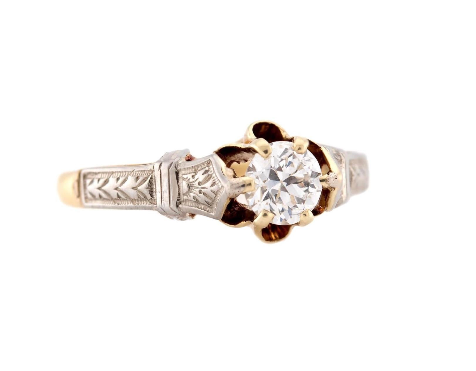 Bague de fiançailles édouardienne en 14k/platine avec diamant .35ct Pour femmes en vente