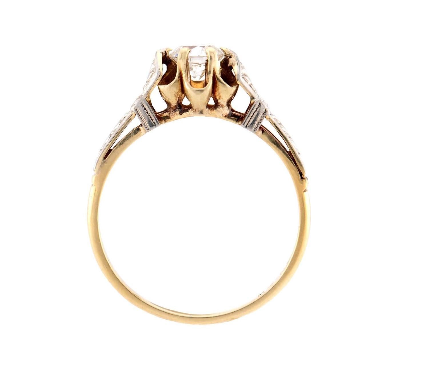 Bague de fiançailles édouardienne en 14k/platine avec diamant .35ct en vente 1