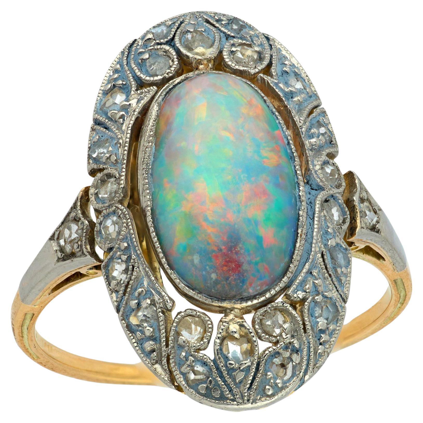 Edwardian 14k/Platinum Opal
Diamond Halo Ring