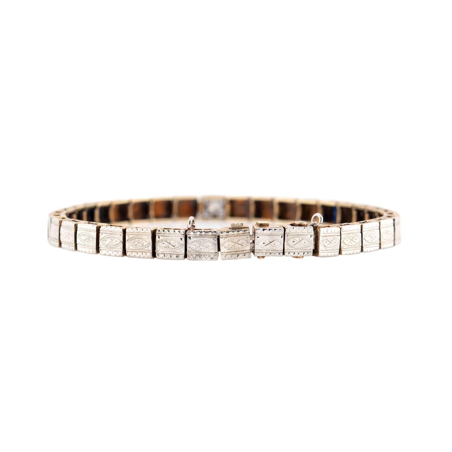 Bracelet édouardien 14k/Platine saphir et diamant ligne Bon état - En vente à Narberth, PA