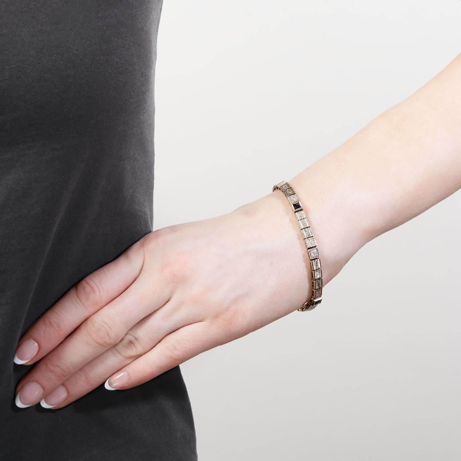 Bracelet édouardien 14k/Platine saphir et diamant ligne Pour femmes en vente