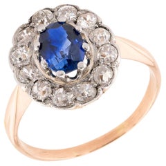 Edwardian 14k/Platinum Sapphire 
Diamond Halo Ring