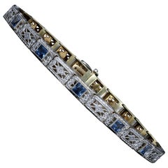 Edwardian 14K & Platinum Wordley, Allsop & Bliss French Cut Sapphire Bracelet